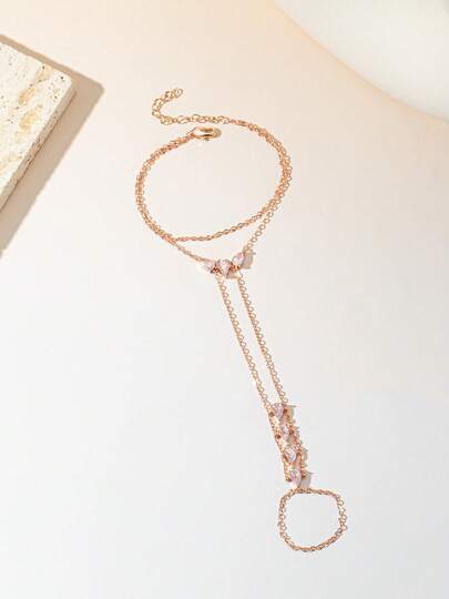 1 pieza Pulsera de nudillos de acero inoxidable, cadena de dedo versátil y minimalista con perlas, joyería de mano (cantidad de perlas al azar)