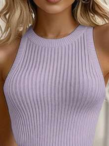 Women's Fitted Sleeveless Sweater Dress With Ruffled Hem - Mauve Purple - View 6