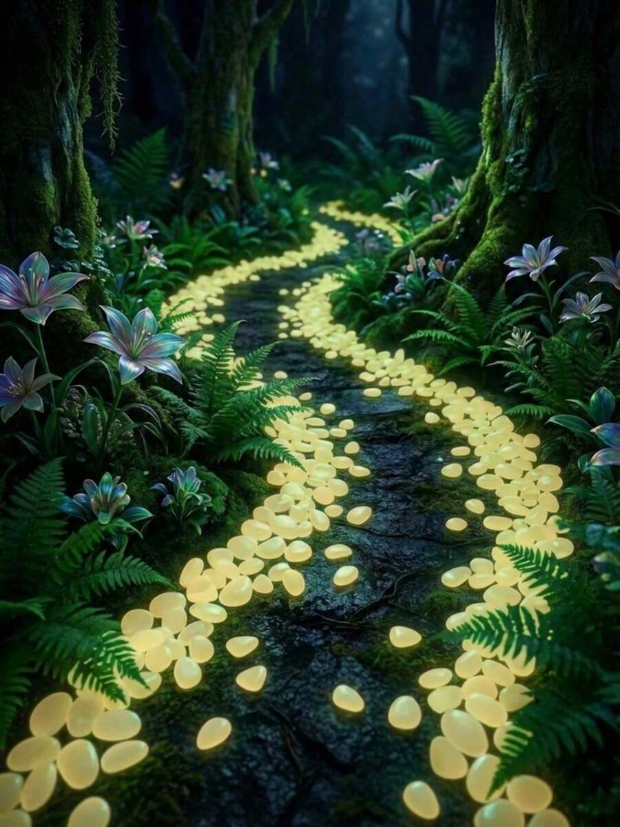 1000颗夜光鹅卵石，橙红色发光石，户外小径发光鹅卵石，花园景观装饰石，露台夜间照明装饰，树脂发光石，仙境花园小径配件，水族箱发光石 - 黃色 - 查看 1