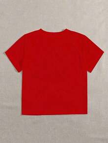 Pink Spiderweb And Hearts Graphic T-Shirt, Comfortable And Casual Short Sleeve, 220 Gram Cotton Printed T-Shirt, Halloween - 紅色 - 查看 2