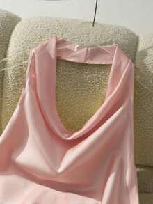 Nueva llegada Primavera/Verano Camiseta ajustada sin espalda con cuello halter para mujer - Rosa Pálido - Ver 4