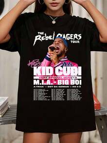 Kid Cudi The Rebel Ragers Tour Concert Schedule Graphic Oversized Black T-Shirt - Black - View 1