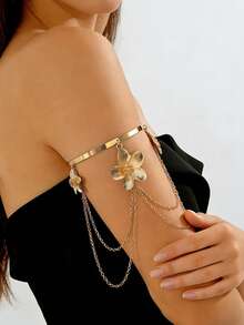 1pc Punk Floral Adjustable Arm Chain, Metal Hanging Chain Tassel Armlet, Suitable For Women Daily, Beach, Party, Graduation Season Wear, Gift For Girlfriend - Gold - View 1