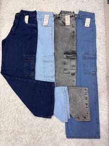 Kit Of 2 Women's Cargo Jeans With Wide Leg And High Waist, In 4 Random Colors (2 Pieces). - 彩色 - 查看 1