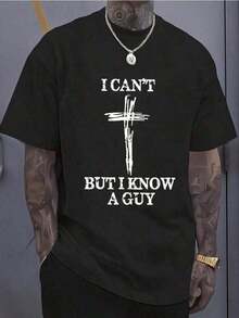 1-Pack de Camisetas de Algodón de Manga Corta para Hombre, Tallas Grandes, con Temática Religiosa "No Puedo, Pero Conozco a un Amigo" - 100% Algodón Suave, Verano, Talla Grande, Camiseta Moderna para Hombre, Camiseta con Estampado, Tela Cómoda y Transpirable, Lavable a Máquina, para Uso Diario y Laboral, Regalo, Tallas Grandes y Altas - Negro - Ver 8