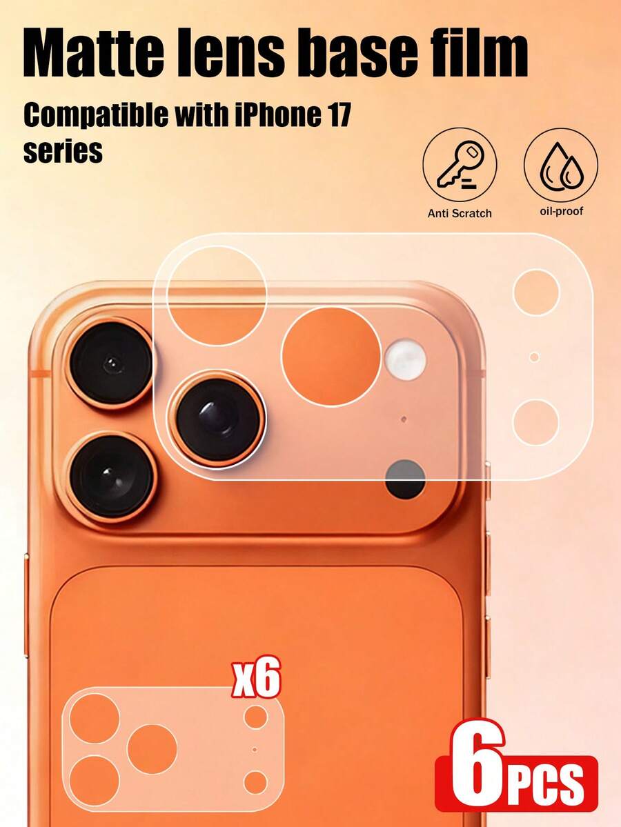 Yezodawee 6pcs 9H Nano Matte Lens Base Protector Film For IPhone 17 Pro Max/Pro/Air/17 Series - Anti-Fingerprint/Anti-Glare/Anti-Scratch, Precision Cut, Bubble-Free, Easy Installation, Compatible With Phone Case, Supports Wireless Charging, Anti-Yellowing, High-Definition Transparent, Durable Minimalist Camera Protection - 6pcs - View 1