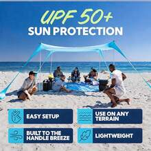 Beach Tent, Indoor Outdoor Portable Easy To Use Pop Up Canopy Upf50+ Sun Large Shelter Protection Stable Extra Windproof Ropes Carry Bag, For Friend Family Garden Lawn Yard Holiday Travel Camping Hiking Garden Picnics Fishing Backyard Fun Trips - Multicolor - View 4