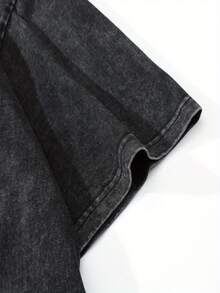 Camiseta Retro para Hombre Denim Frog Mirror Wash Vintage Desgastada, Moda Urbana para Compras y Entrenamiento - Negro - Ver 4