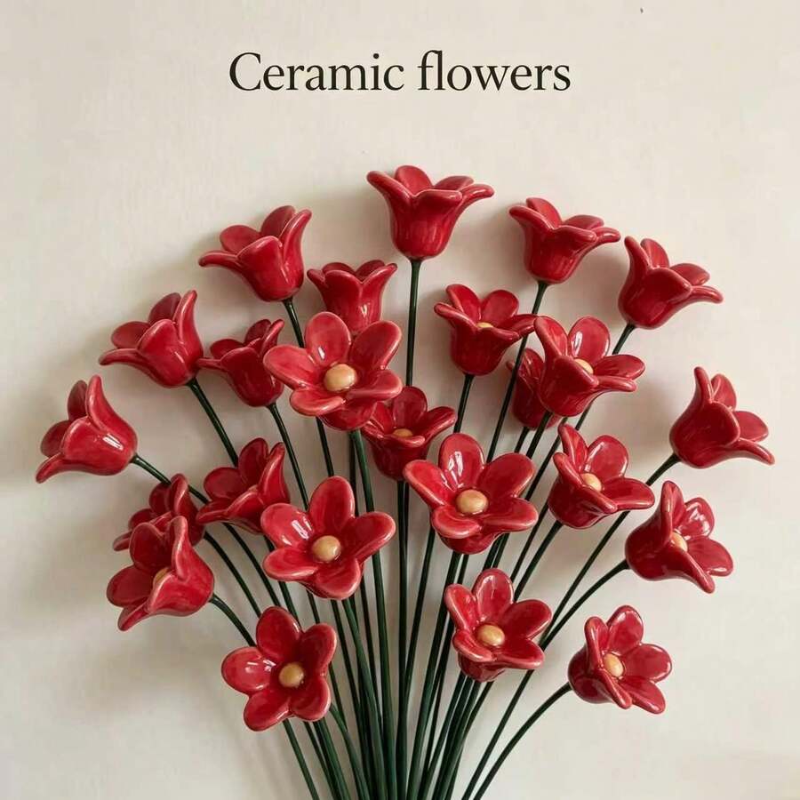 6pcs/10pcs Handmade Ceramic Artificial Flowers, Home Decor, Vase Arrangement, Suitable For Living Room, Garden Decoration, Ceramic Floral Decor, Ideal Gift And Wedding Decoration. Timeless Elegant Design, Easy To Clean And Reusable.