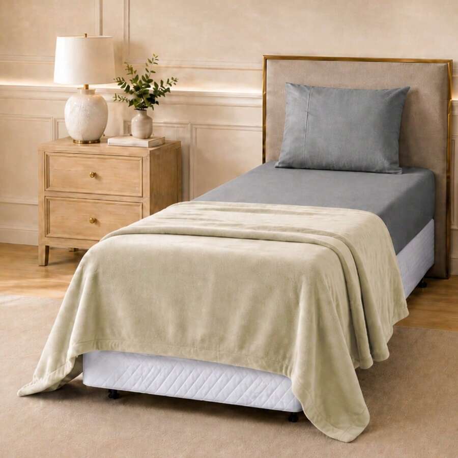 Microfiber Fleece Blanket, 180 Thread Count, Ultra Soft, 1 Piece, Velvety Touch, Single, Double, Queen - 卡其色 - 查看 1