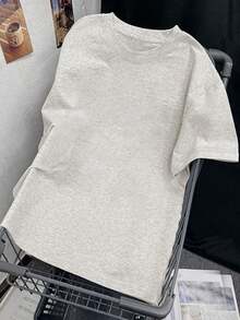 [ 100% Cotton ] Recommended New Products For Summer 2026: Lace Logo T-Shirt, Summer Dress, Women's Fashion T-Shirt, Short Sleeve Office Casual 200g Cotton Cartoon Character Printed Loose White Top, Y2K Women's Top, Spring Dress Top - Light Gray - View 2