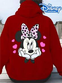 Disney Cute Minnie Mouse Heart Print Hoodie,  Women's Hoodie, Men's Hoodie,Fathers Day Gift,Fourth Of July,Disney Collaboration - 紅色 - 查看 2