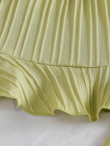 Baby Girls' Solid Color Spaghetti Strap Bowknot Ruffle Hem Top And Straight Leg Pants 2 Piece Outfit, Suitable For Daily Outings In Spring/Summer - Olive Green - View 7