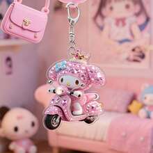 1 pieza Lindo llavero acrílico de bicicleta de Hello Kitty de Sanrio, llavero de coche eléctrico con colgante decorativo 2D de Kuroomi Melody Cinnamoroll; un encantador colgante de bicicleta con diseño de gato de dibujos animados; un llavero impreso por ambos lados; un regalo perfecto con tema de anime para niñas - Multicolor - Ver 10