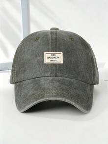 1pc QZ-2224 Black N'86 BROOKLYN TWENTY Washed Baseball Cap, 1pc QZ-2224 Yellow N'86 BROOKLYN TWENTY Washed Baseball Cap, 1pc QZ-2224 Gray N'86 BROOKLYN TWENTY Washed Baseball Cap, Adjustable Outdoor Sun Protection Casual Hat, Suitable For Spring/Autumn Travel, Beach, Y2K Style For Boys & Girls - Army Green - View 5