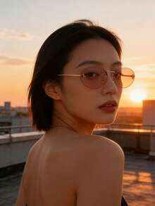 1件女款無框金屬水鑽字母Y2K風格時尚眼鏡，橢圓形字母裝飾，復古學院風，返校必備 - 香檳色 - 查看 2