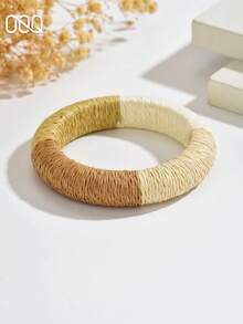 OOQ 1 pieza Pulsera circular de ratán minimalista para mujer, accesorio versátil, elegante y casual, adecuado para uso diario, fiesta, regalo de vacaciones (tejido de ratán hecho a mano, forma aleatoria) - marrón medio - Ver 6