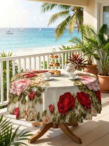 1/2pcs Tablecloth, Vintage Rose Floral Pattern, Polyester Material, Square Or Round Shape, Suitable For Kitchen, Dining Room, Coffee Table, Picnic, Camping, Countryside Decor, Table Protection, Holiday Decoration, Elegant Floral Design, Cozy Countryside Style - Multicolor - View 14