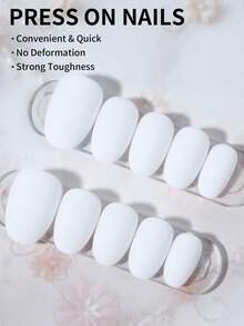 24 unhas postiças curtas ovais nude brilhantes com macaron candy branco, ajuste perfeito para unhas acrílicas falsas, adequadas para mulheres e raparigas, para uso diário DIY, trabalho, estudo e festas - Branco - Ver 3