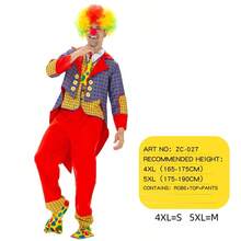 Halloween Adult Rainbow Clown Cosplay Jumpsuit, Bright Pattern Fun Clown Costume Set, Suitable For Height 165-190cm - Multicolor - View 10