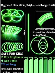 200pcs Multicolor Glow Sticks, Party Decoration, Glow For 8 To 12 Hours, Night Light Effect, Can Be Used To Light Up Party Gifts, Bracelets, Necklaces, Neon Effect, Suitable For Wedding Party, Brighter Colors. - View 28