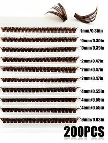200 pcs Bulu Mata Cokelat D-Curl, Bulu Mata Palsu Cokelat Tebal dan Lebat 80D, Cocok untuk Pesta, Perjalanan, Riasan Festival Musik, Bulu Mata Gugus, Bulu Mata Individual, Ekstensi Bulu Mata - D - View 5