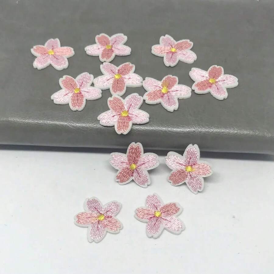 10入粉色迷你櫻花刺繡布貼,衣物裝飾燙貼貼布繡 - 布貼 - 查看 1