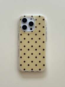 Minimalist Cute Black & White Polka Dot Pattern Fashion Phone Case, Compatible With Apple 11 To 17 Series Including Pro Max - Mustard Yellow - View 1