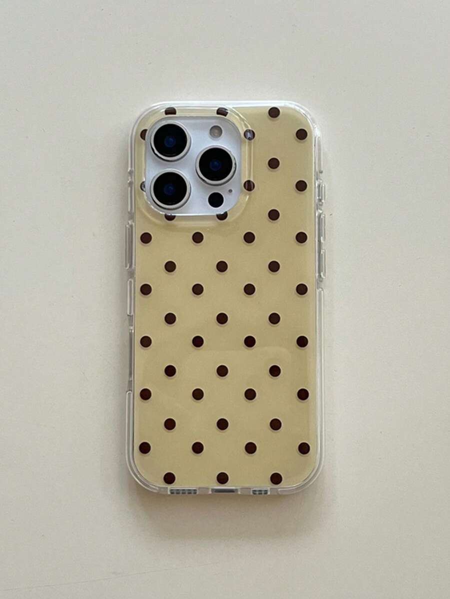 Minimalist Cute Black & White Polka Dot Pattern Fashion Phone Case, Compatible With Apple 11 To 17 Series Including Pro Max - Mustard Yellow - View 1