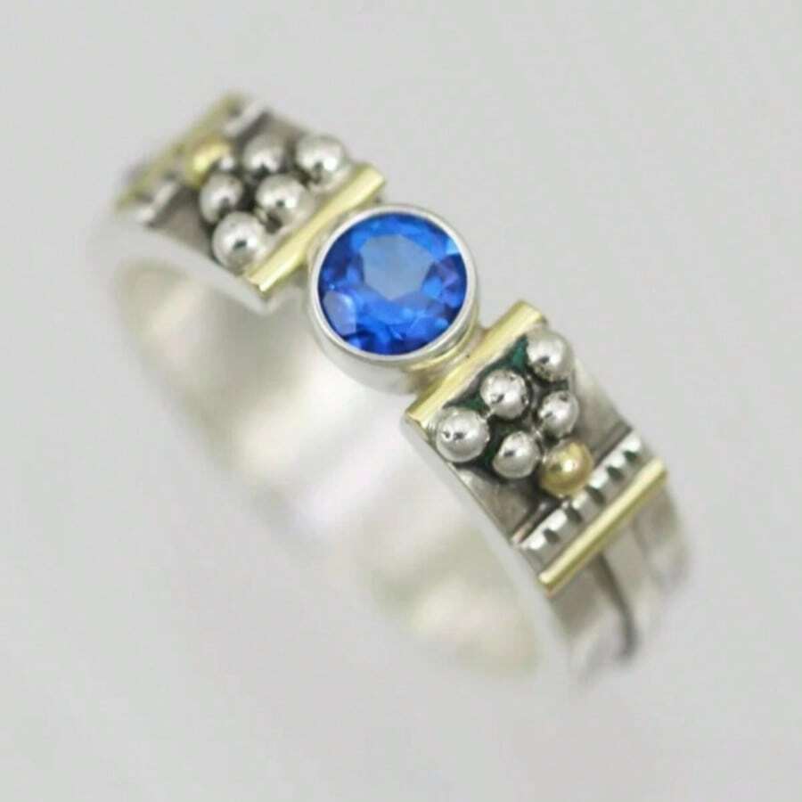 Fashionable Women's Ring - Gold Decor And Blue Zirconia Stone Ring, Perfect Gift - Silver - View 1