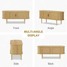 Mueble para TV de 120 cm con puertas correderas - Almacenamiento funcional - Consola multimedia moderna para salón - Acabado en roble - Mango Wild Oak Gold - Ver 6