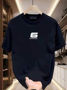 Camiseta de manga corta para hombre, de peso pesado, con estampado moderno y de , nueva colección de verano en tallas grandes, top casual versátil - Negro - Ver 2