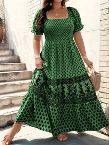 Plus Size - Plus Size - Women's Dress With Fitted Waist - Green - View 3