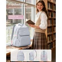 Mochila básica para escuela, informal, para mujer, impermeable, para adolescentes - negro (C1-negro) - Ver 3