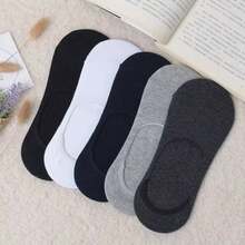 1/5/10/15/20 Pairs Unisex Minimalist Multi-Purpose Black & White Fashion Casual Silicone Anti-Slip Invisible Boat Socks, Comfortable Soft Sweat-Absorbing Breathable, Suitable For Daily Casual Sports All Seasons - Black - View 2