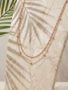 1pc Gold Double-Layer Minimalist Twist Knot & Shiny Waist Chain, Women's Summer Beach Body Jewelry - Gold - View 3