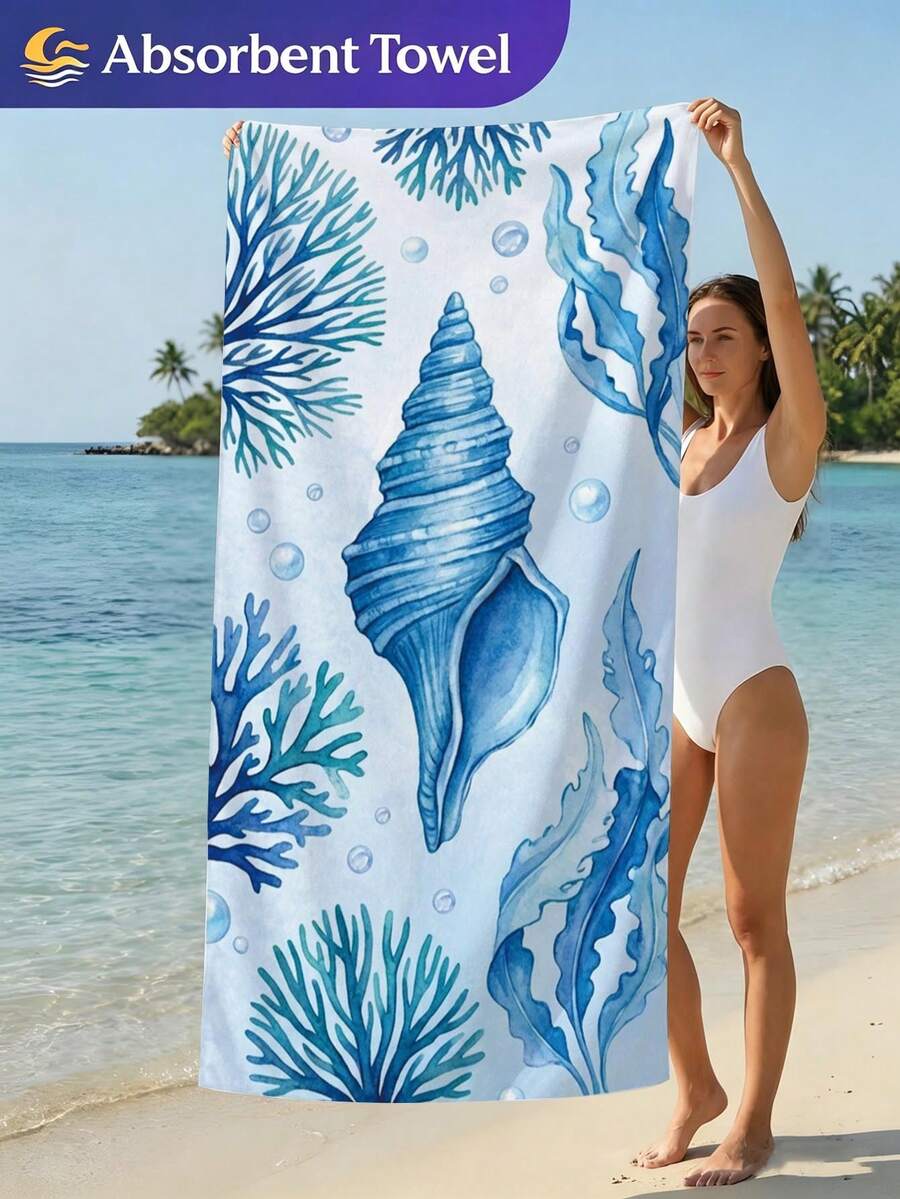 1条印花沙滩巾,游泳巾,海洋海龟主题,时尚沙滩巾,采用柔软舒适的超细纤维材质,吸水性强,轻便易携,防风、防紫外线、防沙,适合夏季旅行和度假,也可用于浴室装饰。 - 海螺珊瑚 - 查看 1