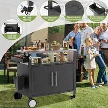 Two-Door Outdoor BBQ Cart, BBQ Table With Storage Space, Rolling Bar Cart, BBQ Cart With Hooks And Spice Rack For BBQ Accessories, Black - 黑色 - 查看 4