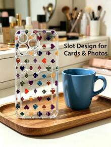 1 unidad Patrón de palos de cartas de juego coloridos Funda para iPhone 16 PRO, protección anticaída con airbag reforzado en las cuatro esquinas, tarjetero invisible integrado en la parte trasera, compatible para tarjeta personal, carnet de conducir, tarjeta de acceso y tarjeta de transporte, funda protectora antigolpes portátil con ranura para tarjetas, diseño sencillo y elegante, ideal para uso diario, desplazamientos y viajes - transparente (transparente) - Ver 2