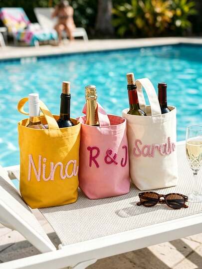 1pc Personalized Wine Bag, Custom Name Single Party Gift, Velvet Name Wine Bag, Women's Travel Gift, Bridesmaid Proposal Gift Bag, Bridal Shower Party Favor