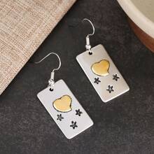 Pendientes con colgante de estrella y corazón bicolor, joyería minimalista y elegante para mujeres, adecuada para uso diario, fiestas y vacaciones - Plateado - Ver 3