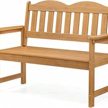 Banco de patio de madera de poli al aire libre, jardín de 2 asientos en piedras para porche, patio, parque y patio trasero - Natural - Ver 3