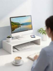 1pc Wooden Monitor Riser Stand, Computer Display Holder, Desktop Storage Organizer, Suitable For Office And Home - Multicolor - View 7