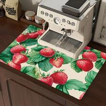 1 pieza Felpudo absorbente con estampado de fresa para secar platos, felpudo absorbente para mostrador de máquina de espresso, felpudo absorbente para fregadero, felpudo absorbente suave para grifos, felpudo absorbente para tazas de fregadero, accesorios de cocina y baño - Multicolor - Ver 10