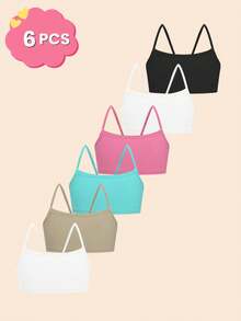 6pcs/Set Minimalist Soft & Comfortable Camisole Bras For Teenage Girls & Students, Suitable For All Seasons - Multicolor - View 1