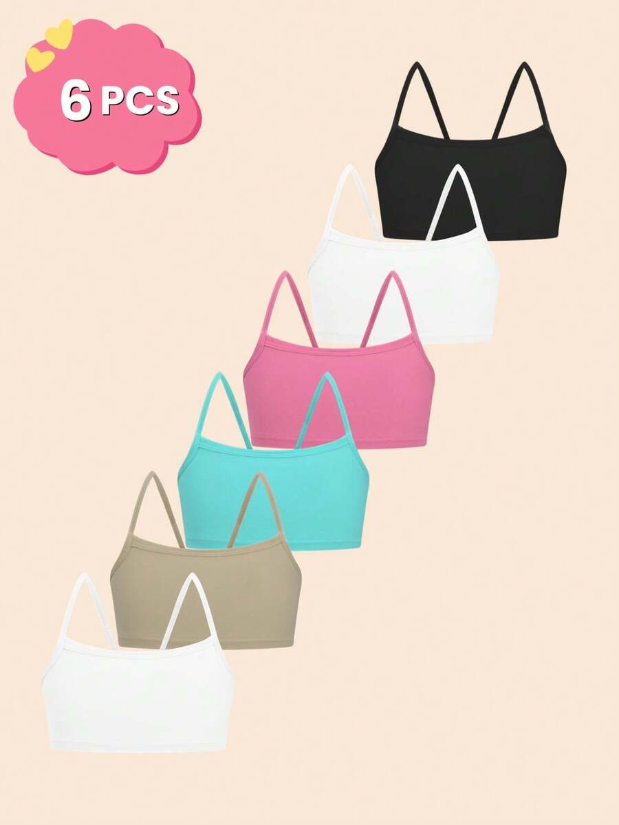 6pcs/Set Minimalist Soft & Comfortable Camisole Bras For Teenage Girls & Students, Suitable For All Seasons - Multicolor - View 1