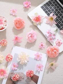 50 piezas de cabezas de flores artificiales, incluye 3 tamaños de flores falsas, mini flores y pequeñas margaritas, adecuadas para manualidades de boda, decoración del hogar, decoración de fiestas y talla grande - Rosa - Ver 7