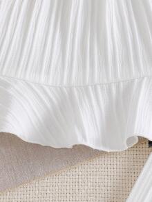 Baby Girls' Solid Color Spaghetti Strap Bowknot Ruffle Hem Top And Straight Leg Pants 2 Pieces Outfit, Suitable For Daily Outings In Spring/Summer - White - View 6