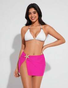 Women's Swimsuit Cover Up Skirts High Slit Swim Beach Sarong Bathing Suit Wrap Skirt With Sartfish - 粉色 - 查看 4