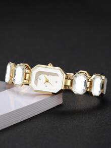 1pc Women's Luxury Crystal Chain Quartz Watch With Rhinestone Dial, Delicate Niche Accessory For Evening Party, Exquisite Gift For Girlfriend (1pc/Set), Watch Box Not Included - White - View 5